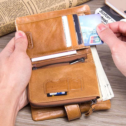 100% Genuine Leather Men's Wallet Brand Coin Short Card Holder 22 Wallet ContactS OK•PhotoFineArt