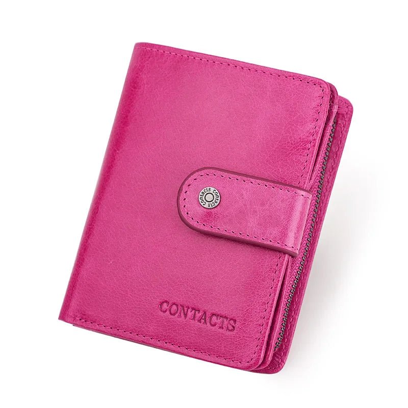 100% Genuine Leather Wallet Zipper Engraving Coin Short RFID blocking Rose