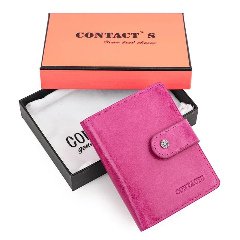 100% Genuine Leather Wallet Zipper Engraving Coin Short RFID blocking Rose Box