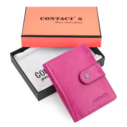 100% Genuine Leather Wallet Zipper Engraving Coin Short RFID blocking Rose Box