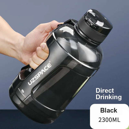 1.6L/2.3L Large Capacity Sports Water Bottles with Straw BPA Free With Time Marker 2300ml Black