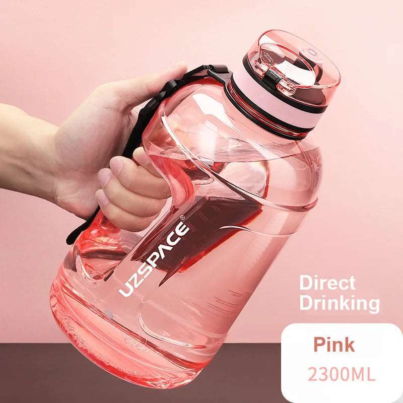 1.6L/2.3L Large Capacity Sports Water Bottles with Straw BPA Free With Time Marker 2300ml Pink