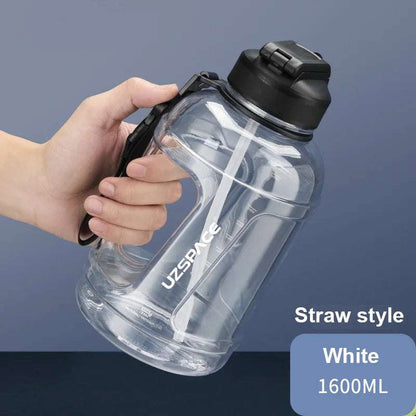 1.6L/2.3L Large Capacity Sports Water Bottles with Straw BPA Free With Time Marker 1600ml Straw White