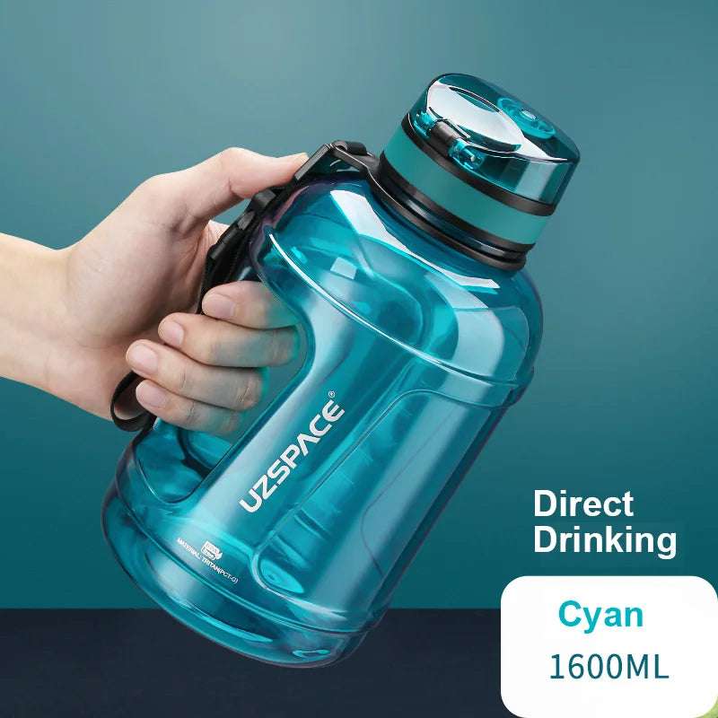 1.6L/2.3L Large Capacity Sports Water Bottles with Straw BPA Free With Time Marker 1600ml Cyan