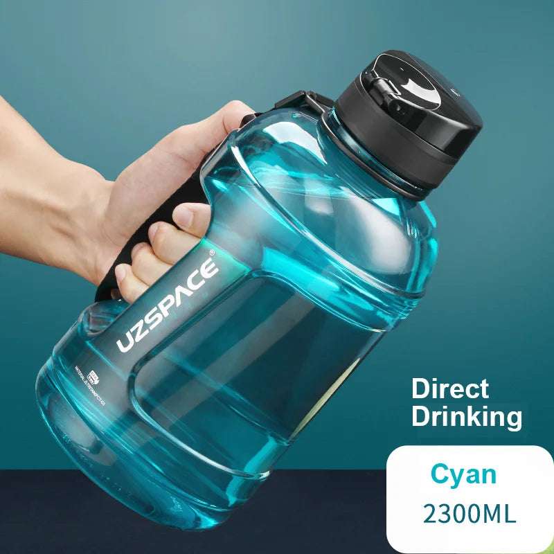 1.6L/2.3L Large Capacity Sports Water Bottles with Straw BPA Free With Time Marker 2300ml Cyan