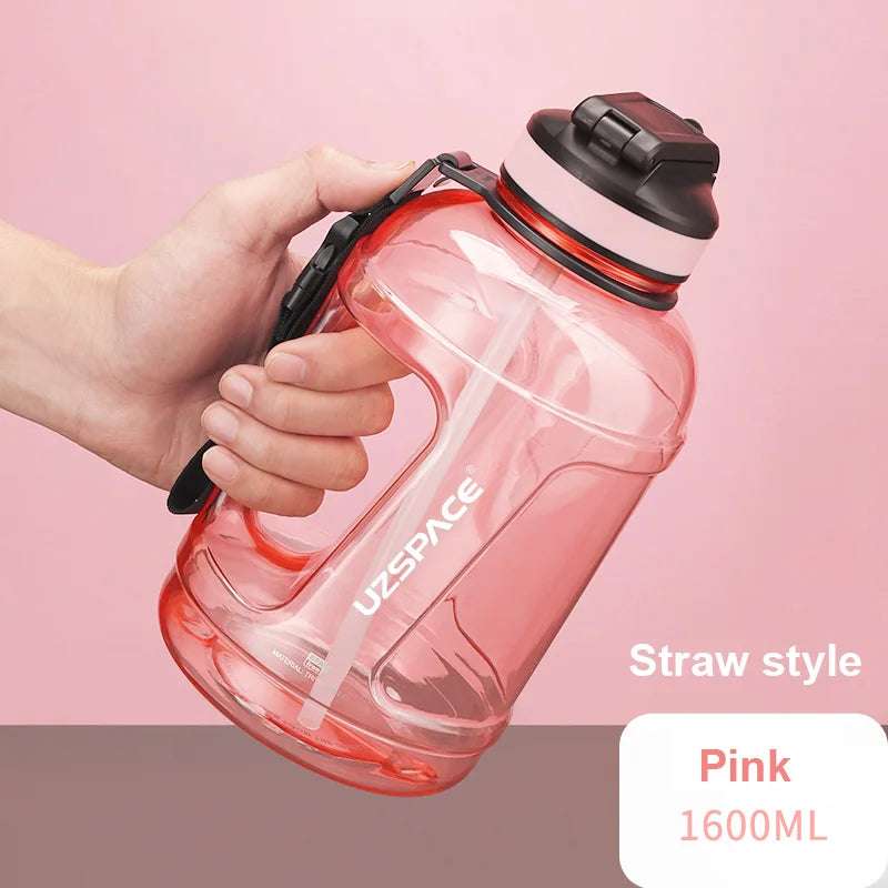 1.6L/2.3L Large Capacity Sports Water Bottles with Straw BPA Free With Time Marker 1600ml Straw Pink