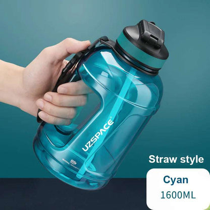 1.6L/2.3L Large Capacity Sports Water Bottles with Straw BPA Free With Time Marker 1600ml Straw Cyan