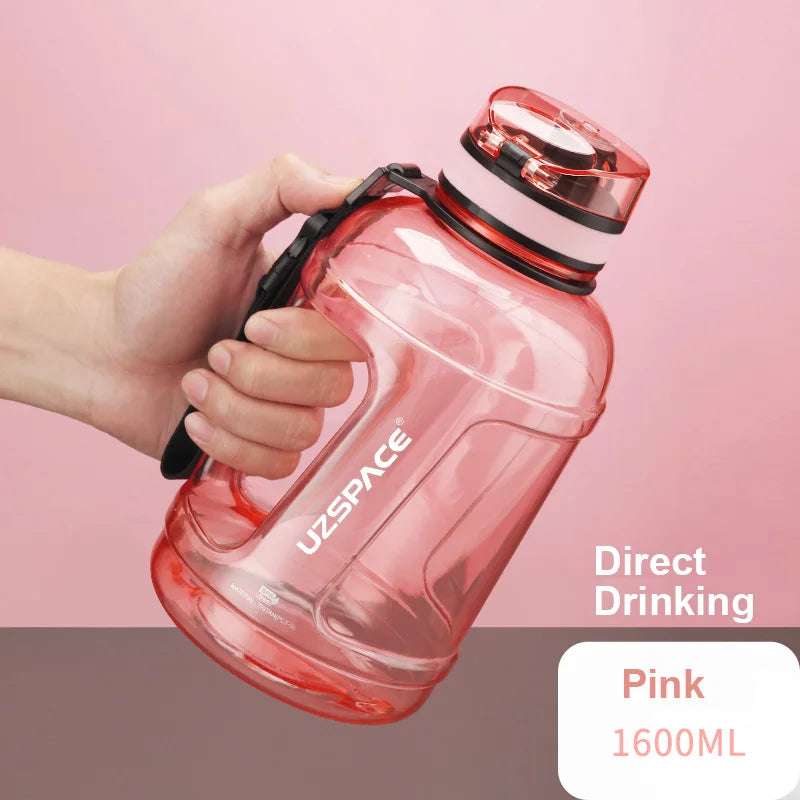 1.6L/2.3L Large Capacity Sports Water Bottles with Straw BPA Free With Time Marker 1600ml Pink