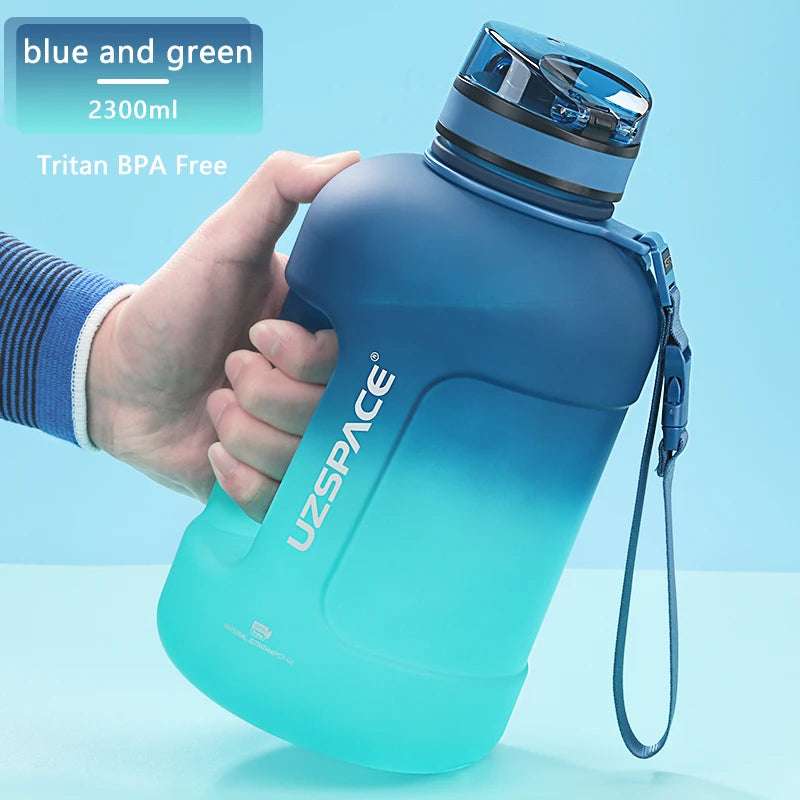 2 Liters Water Bottle with Time Marker Reusable High-capacity 2.3L blue and green