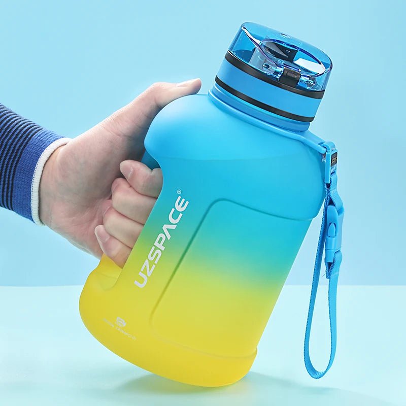2 Liters Water Bottle with Time Marker Reusable High-capacity 1.7L blue and yellow