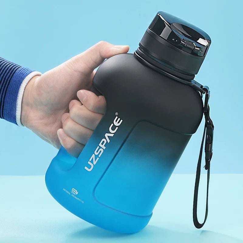 2 Liters Water Bottle with Time Marker Reusable High-capacity 1.7L black and blue