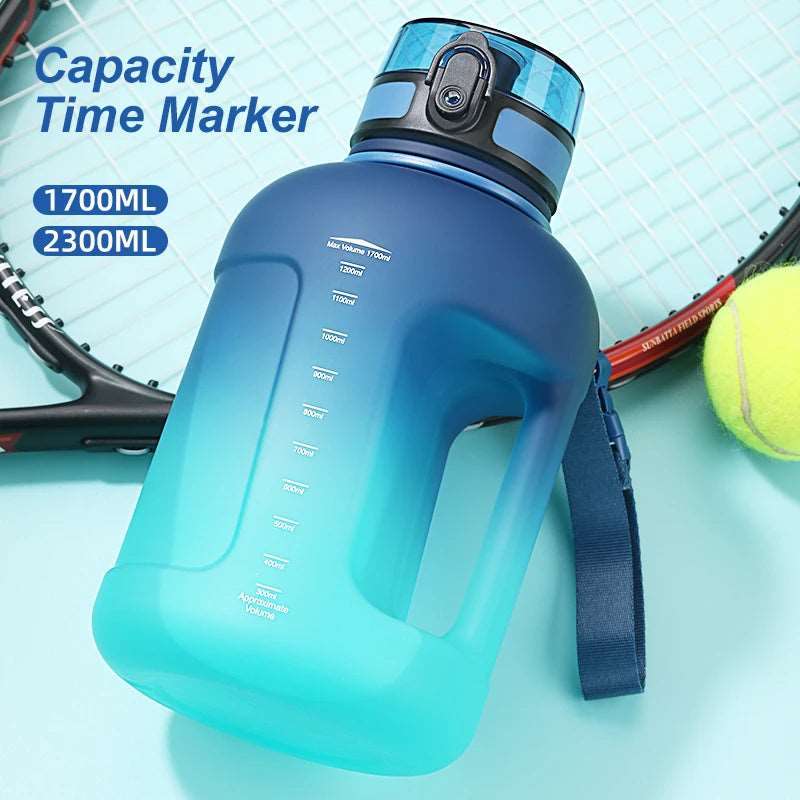 2 Liters Water Bottle with Time Marker Reusable High-capacity