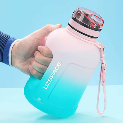 2 Liters Water Bottle with Time Marker Reusable High-capacity 1.7L pink and cyan