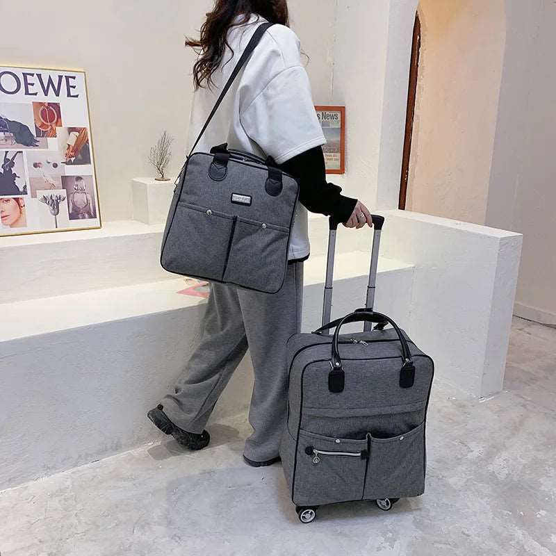 2 PCS/SET Women travel Backpack trolley Large Gray