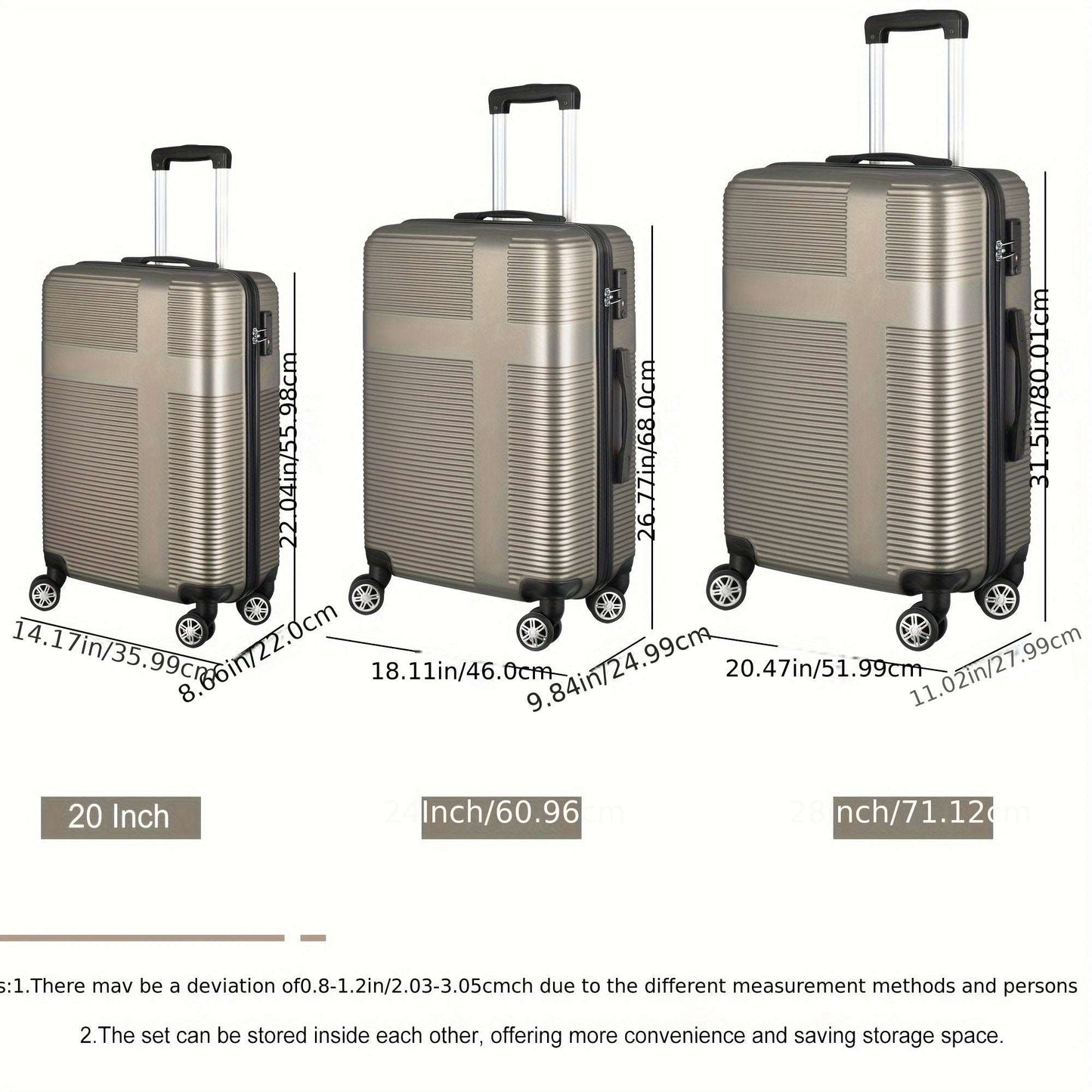 20/24/28 Inch 3-Piece Champagne Hardside Luggage Set - Spacious Suitcases with Smooth 360° Spinner Wheels 143 Luggage OK•PhotoFineArt OK•PhotoFineArt