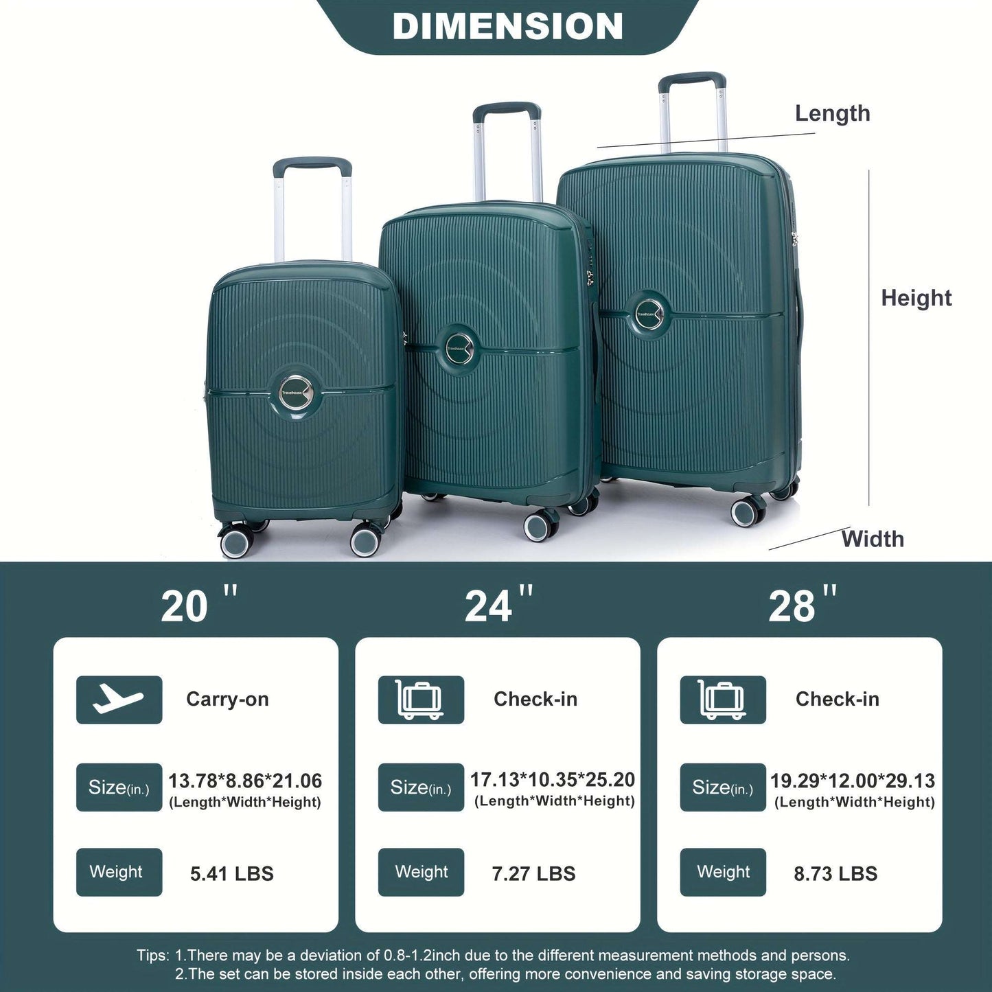 3-Pcs 20/24/28" Lightweight Expandable Hard Shell Suitcase Set with Double Universal Wheels, TSA Lock 143 Luggage OK•PhotoFineArt OK•PhotoFineArt