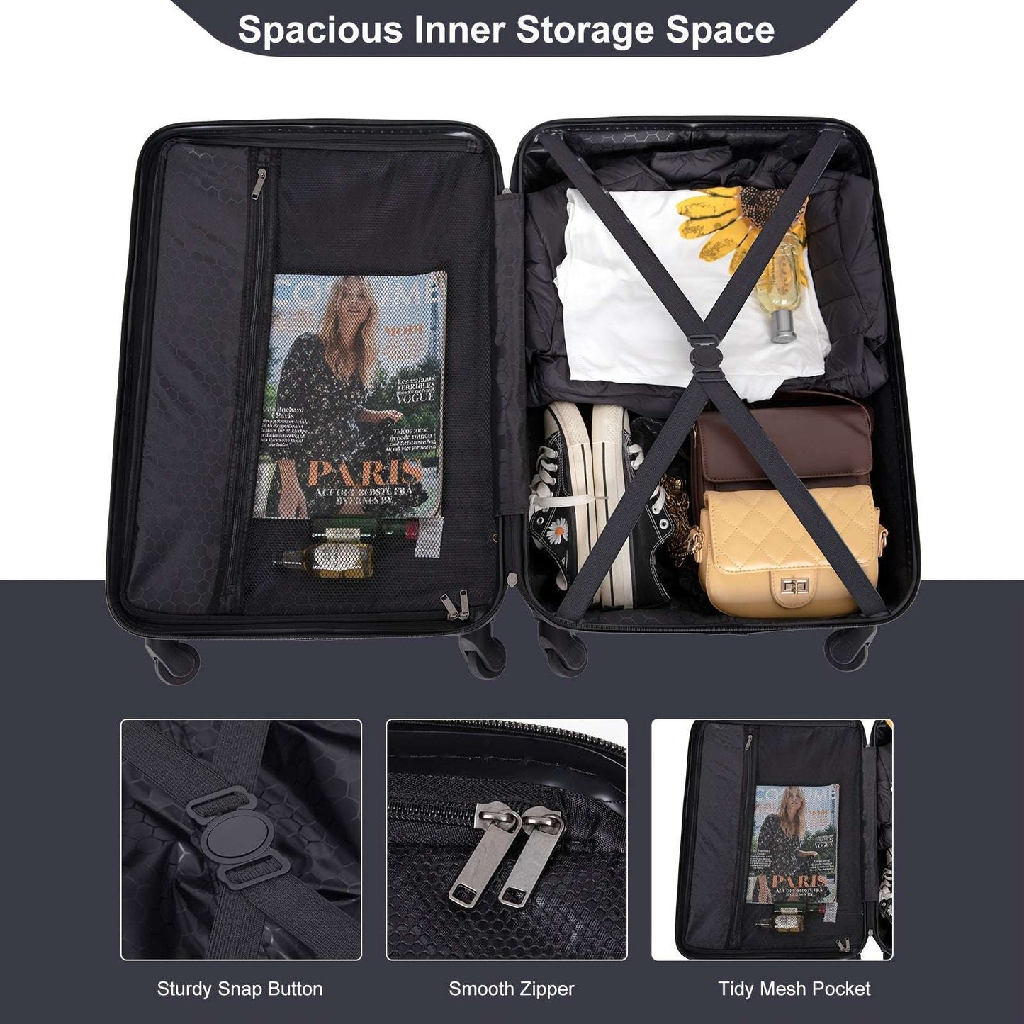 3-Pcs Lightweight ABS Suitcase Set - Telescoping Handle, Spinner Wheels, TSA-Approved Combination Lock 140 OK•PhotoFineArt OK•PhotoFineArt
