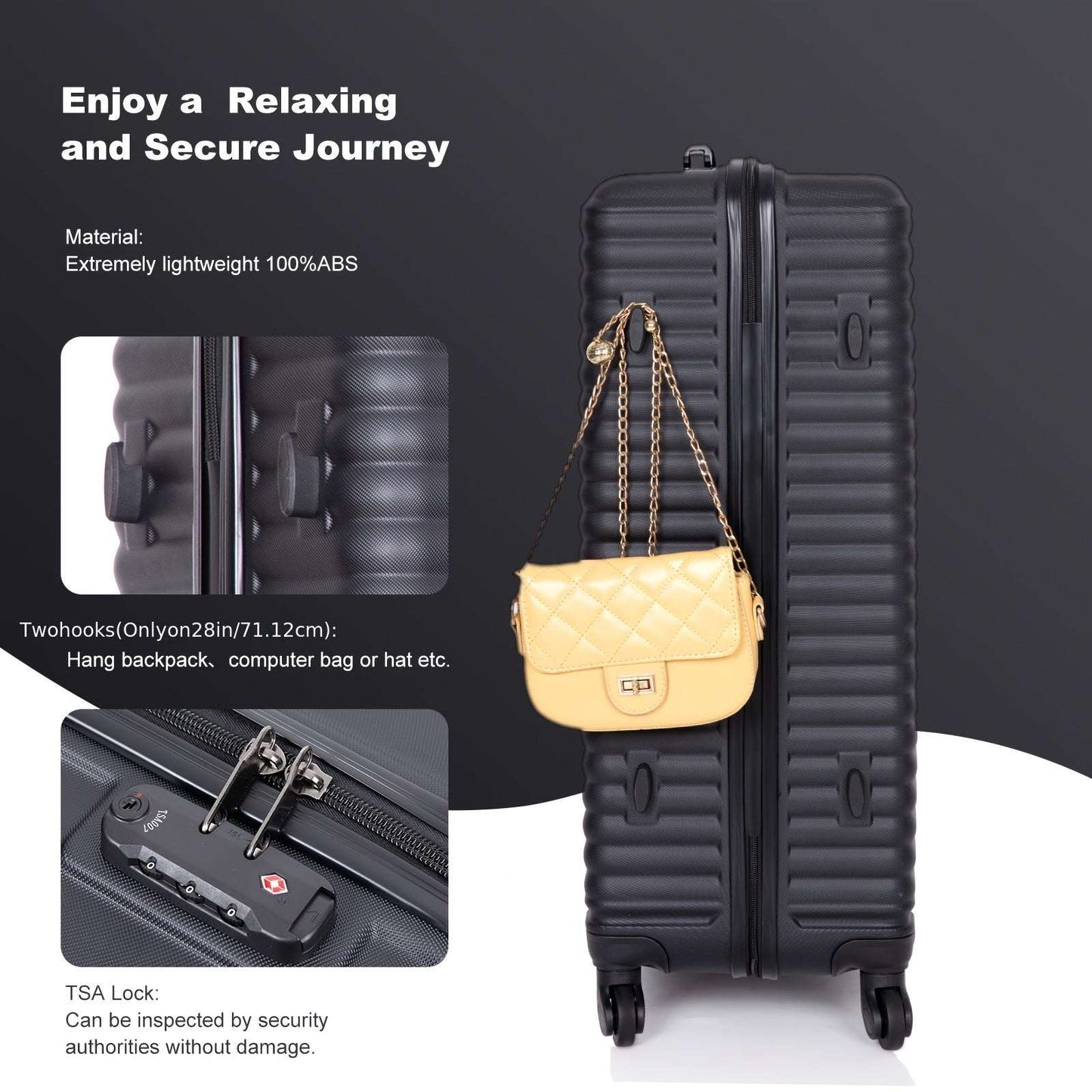 3-Pcs Lightweight ABS Suitcase Set - Telescoping Handle, Spinner Wheels, TSA-Approved Combination Lock 140 OK•PhotoFineArt OK•PhotoFineArt