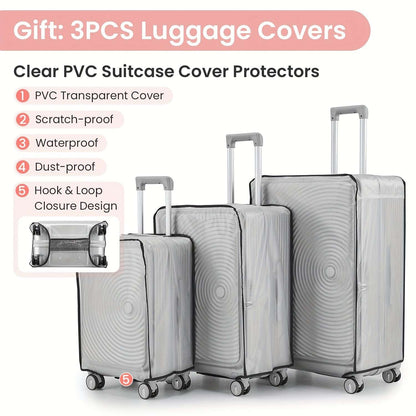 3-Piece Hardside Luggage Set with Spinner Wheels, Lightweight Suitcase with External Front Compartment, TSA Lock 202 Luggage OK•PhotoFineArt OK•PhotoFineArt