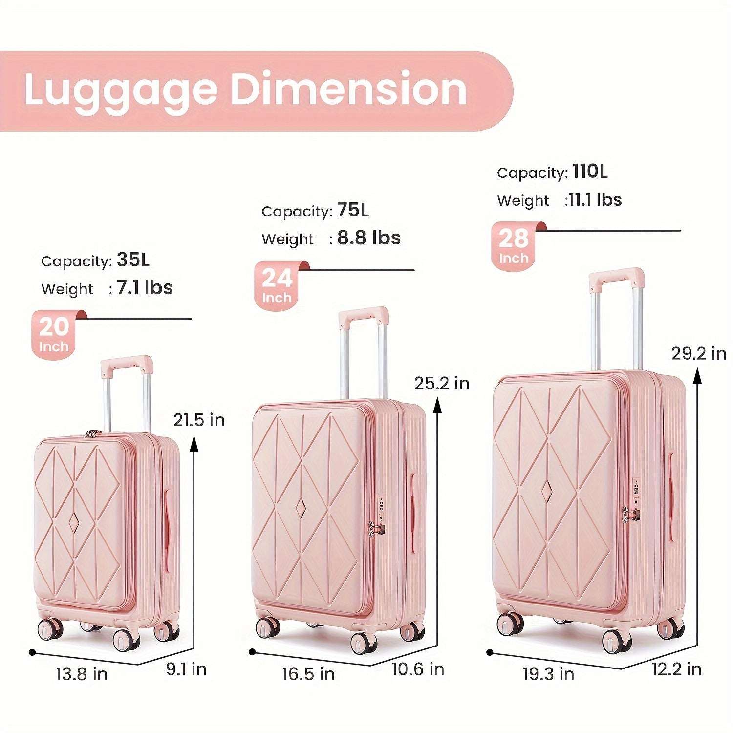 3-Piece Hardside Luggage Set with Spinner Wheels, Lightweight Suitcase with External Front Compartment, TSA Lock 202 Luggage OK•PhotoFineArt OK•PhotoFineArt