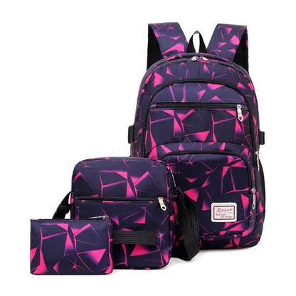 3set School Bags For Girls Boys Lightweight Waterproof Hot purple