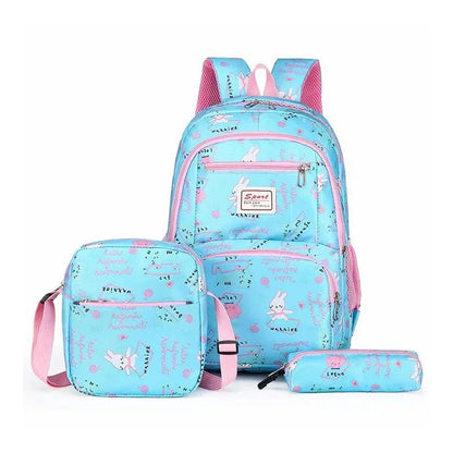 3set School Bags For Girls Boys Lightweight Waterproof Cartoon blue