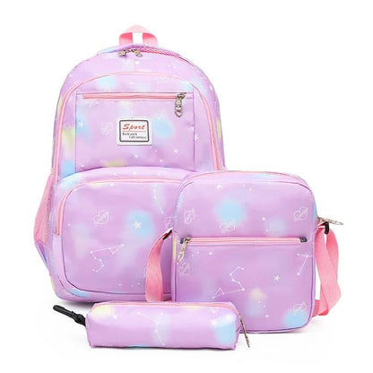 3set School Bags For Girls Boys Lightweight Waterproof Star purple