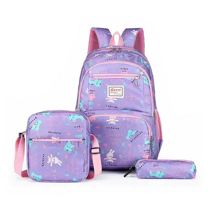 3set School Bags For Girls Boys Lightweight Waterproof Cartoon purple