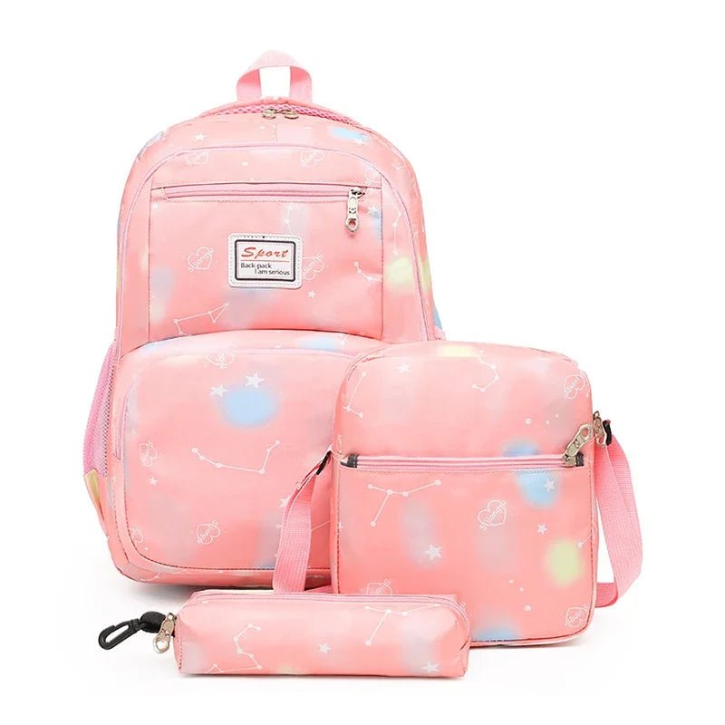 3set School Bags For Girls Boys Lightweight Waterproof Star pink
