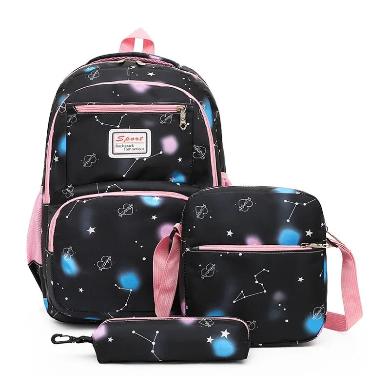 3set School Bags For Girls Boys Lightweight Waterproof Star black