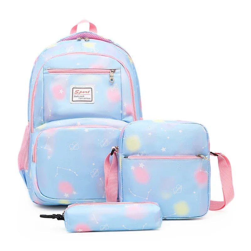 3set School Bags For Girls Boys Lightweight Waterproof Star blue