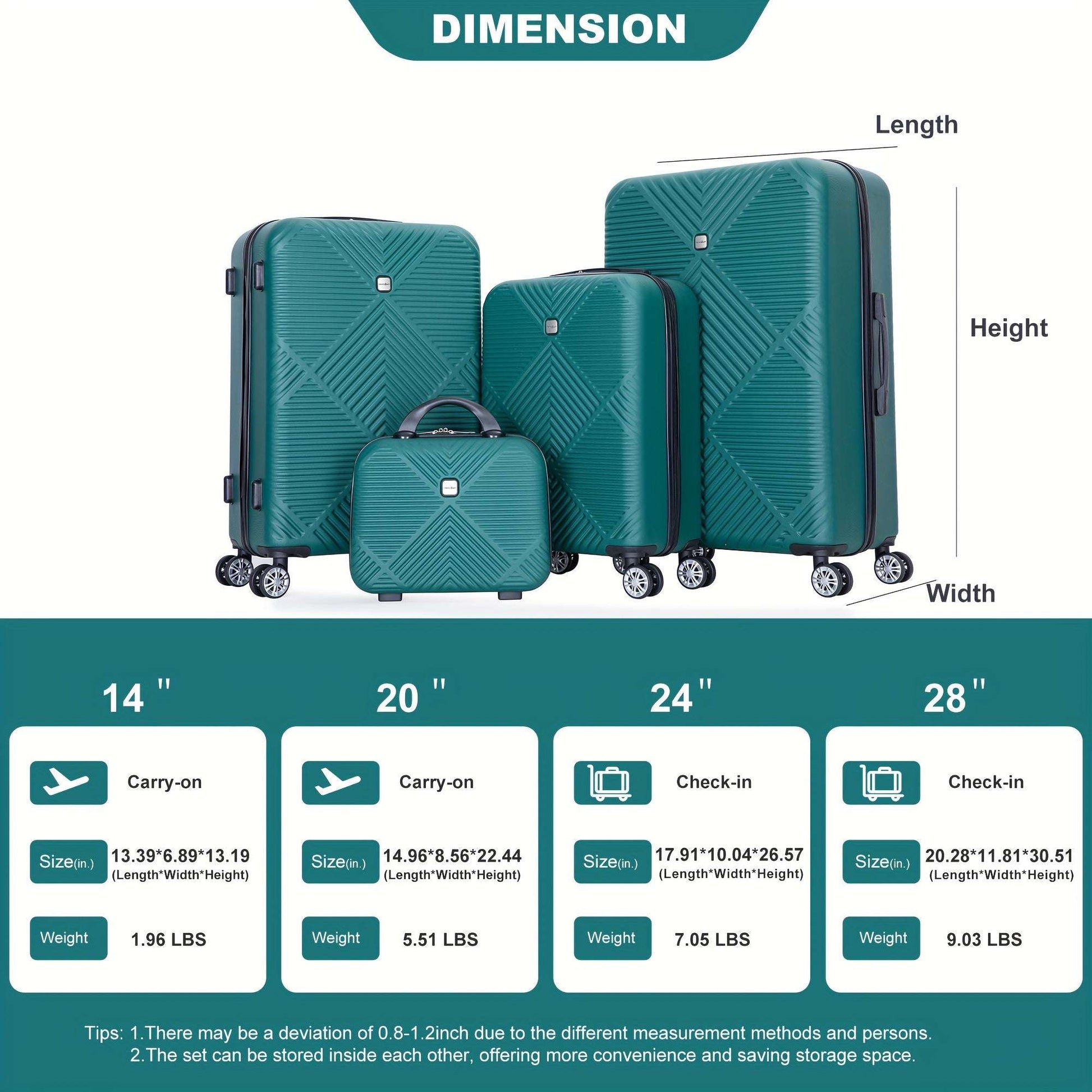 4-Piece Large Capacity Tripcomp Hardshell Spinner Suitcases Set - Durable PP Shell, Telescoping Aluminum Alloy Handle 135 Luggage OK•PhotoFineArt OK•PhotoFineArt