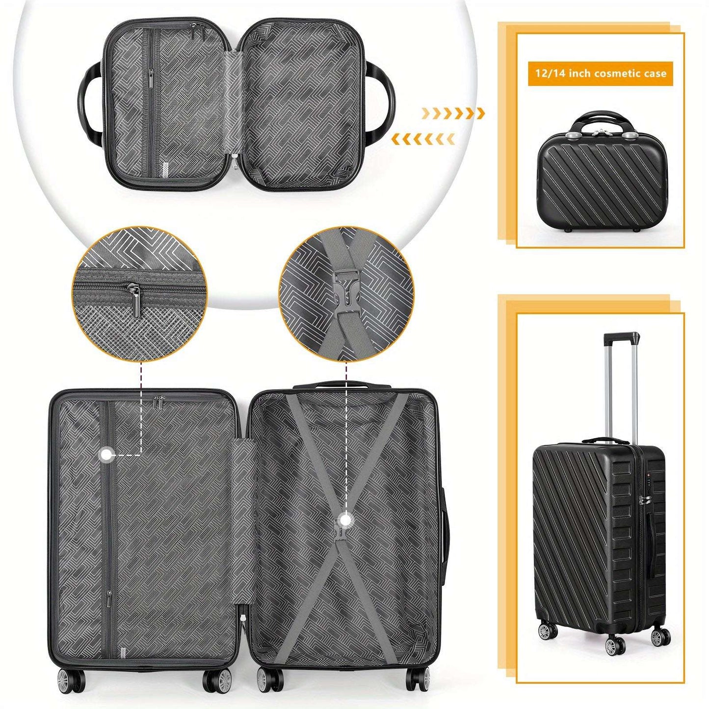 5-Pcs Large Capacity Hardside Spinner Luggage Set - TSA-Approved Lock, Durable Aluminum Alloy Handle 136 Luggage OK•PhotoFineArt OK•PhotoFineArt