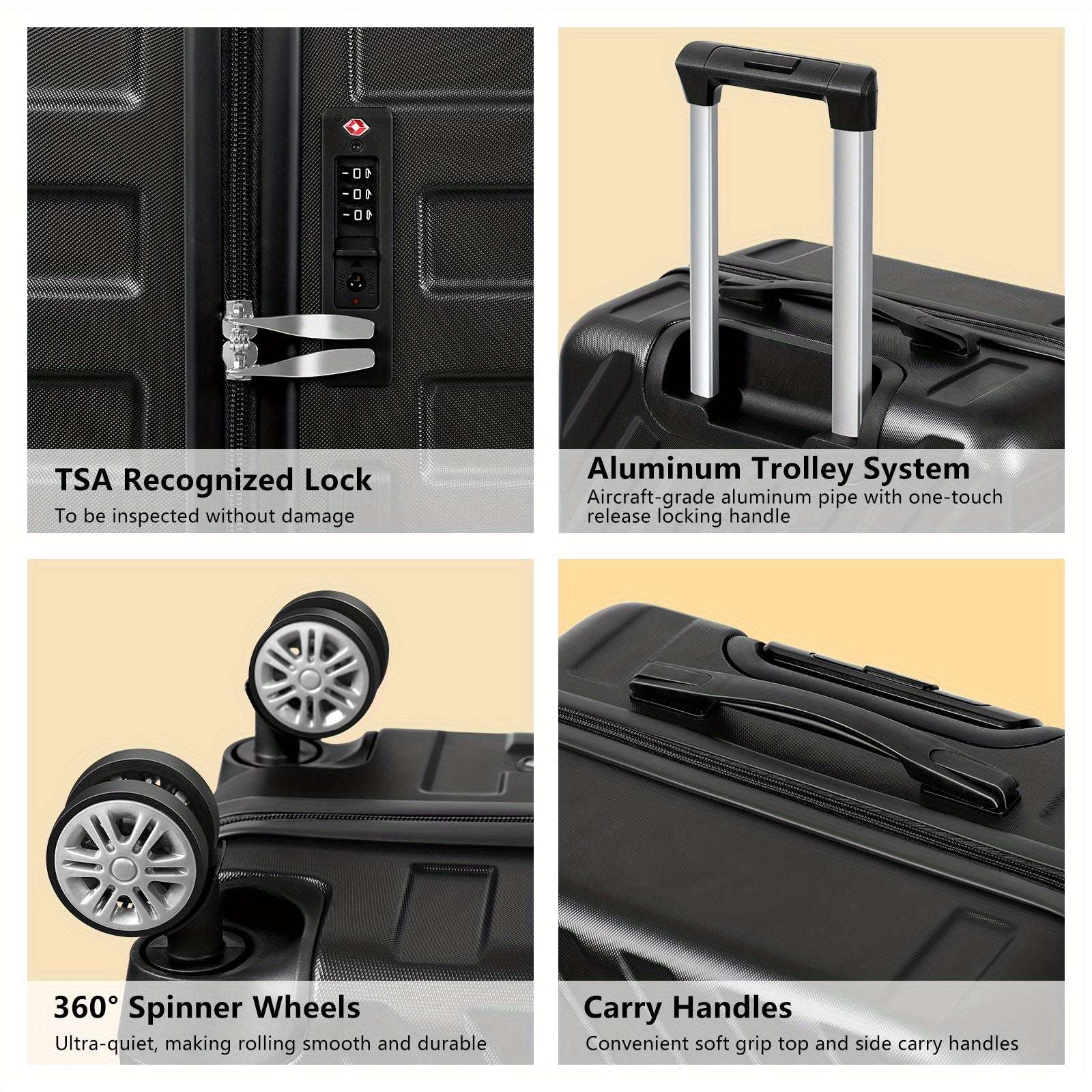 5-Pcs Large Capacity Hardside Spinner Luggage Set - TSA-Approved Lock, Durable Aluminum Alloy Handle 136 Luggage OK•PhotoFineArt OK•PhotoFineArt