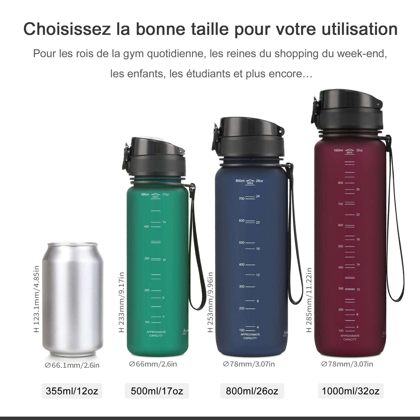 500/1000ML Sports Water Bottle Shaker BPA Free