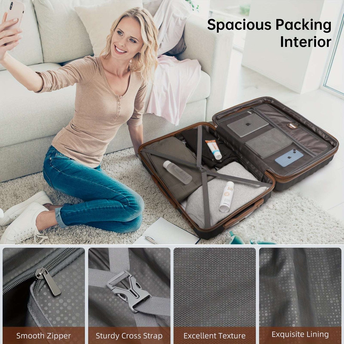 6-Pcs Expandable ABS Suitcase Set - Lightweight, Telescoping Handle, TSA-Approved Lock 206 Luggage OK•PhotoFineArt OK•PhotoFineArt