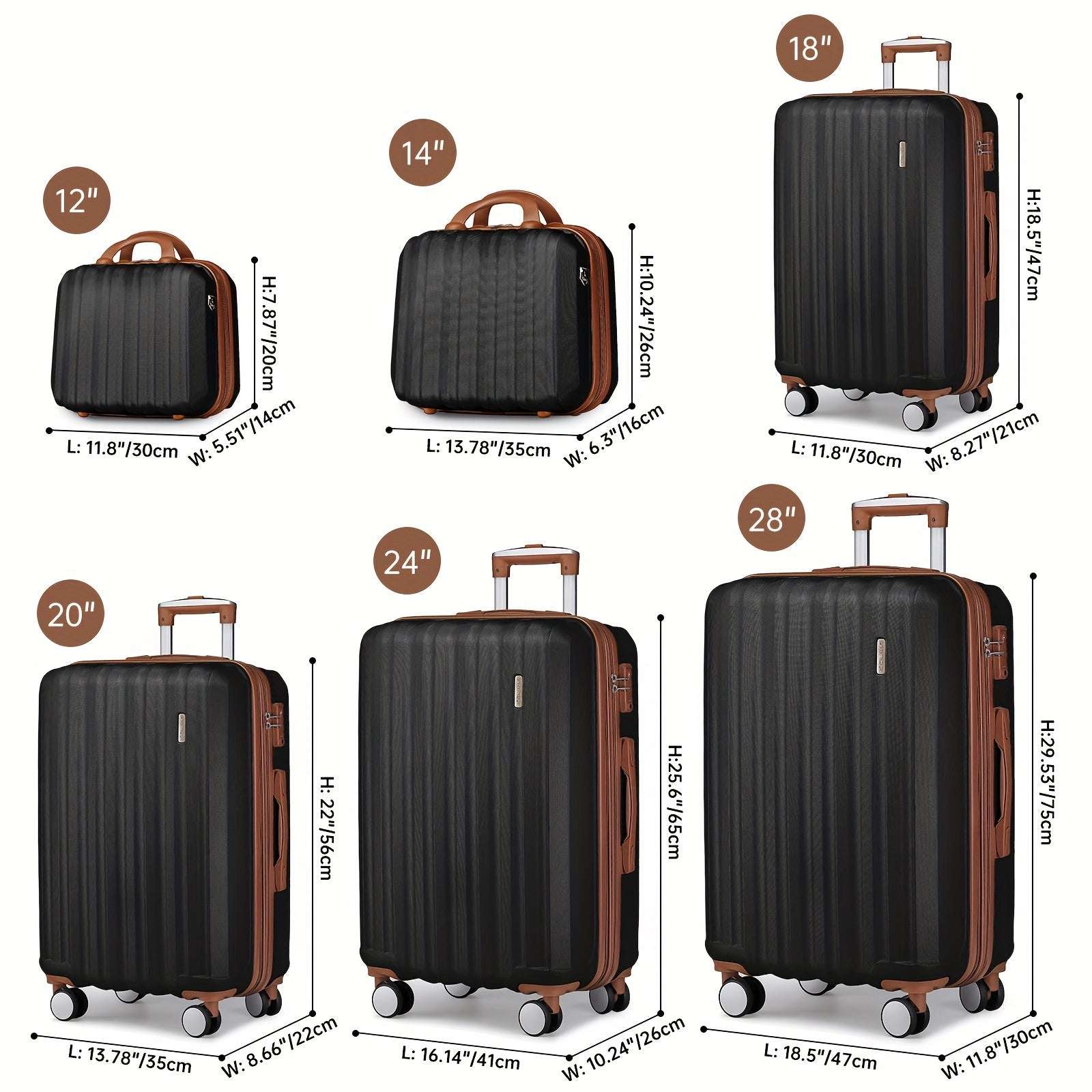 6-Pcs Expandable ABS Suitcase Set - Lightweight, Telescoping Handle, TSA-Approved Lock 206 Luggage OK•PhotoFineArt OK•PhotoFineArt