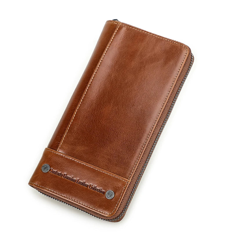 CONTACT'S RFID Men's Genuine Leather Wallet Long with Phone Pocket Card Holder Brown