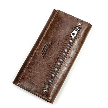 Contact's HOT Genuine Leather Wallet Women's Card Holder Long Style Brown