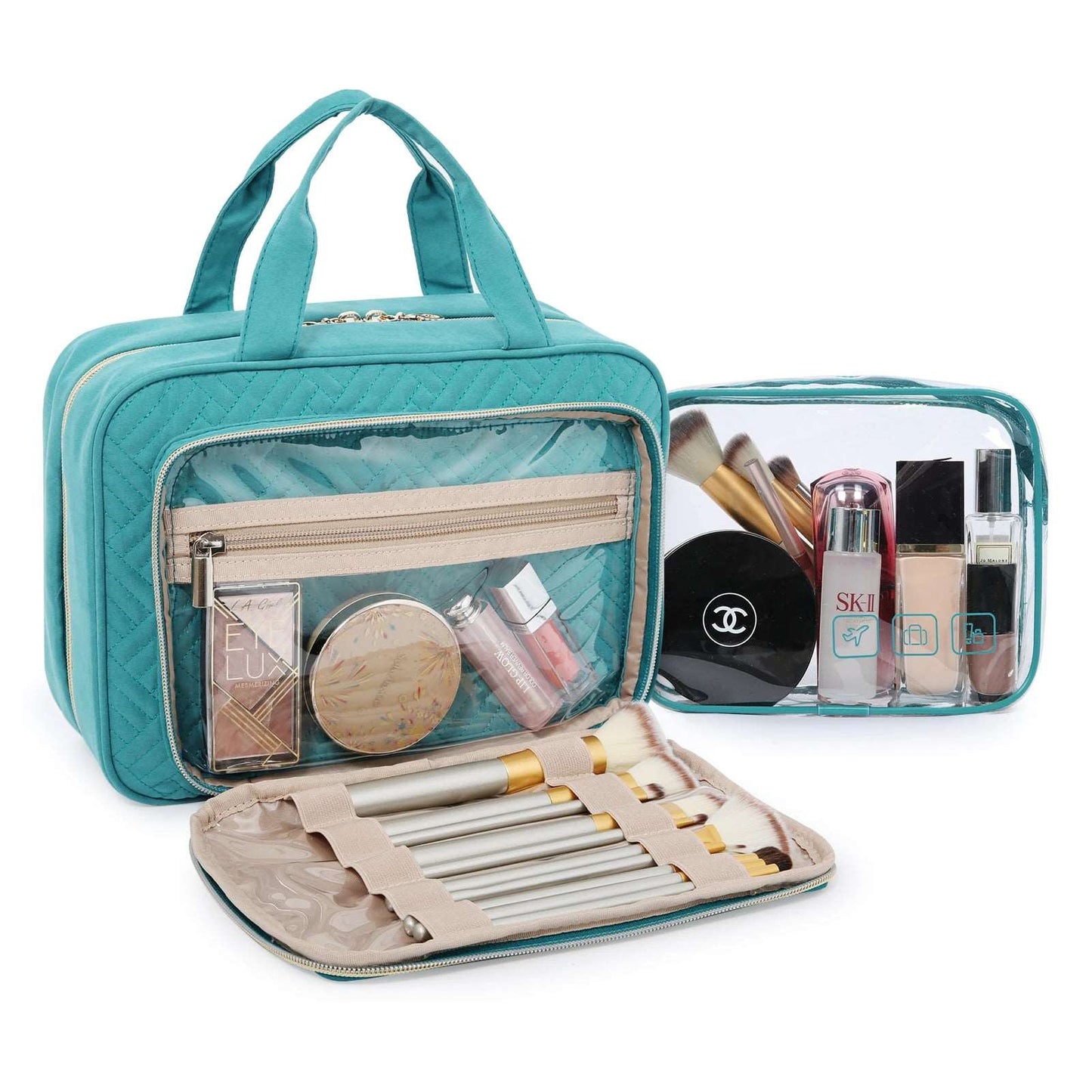 BAGSMART Women's Travel Cosmetic Bag for Makeup regular style Blue