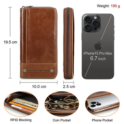 CONTACT'S RFID Men's Genuine Leather Wallet Long with Phone Pocket Card Holder
