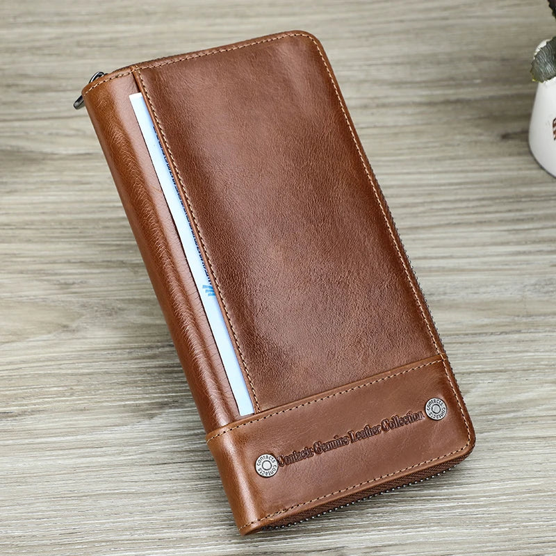 CONTACT'S RFID Men's Genuine Leather Wallet Long with Phone Pocket Card Holder