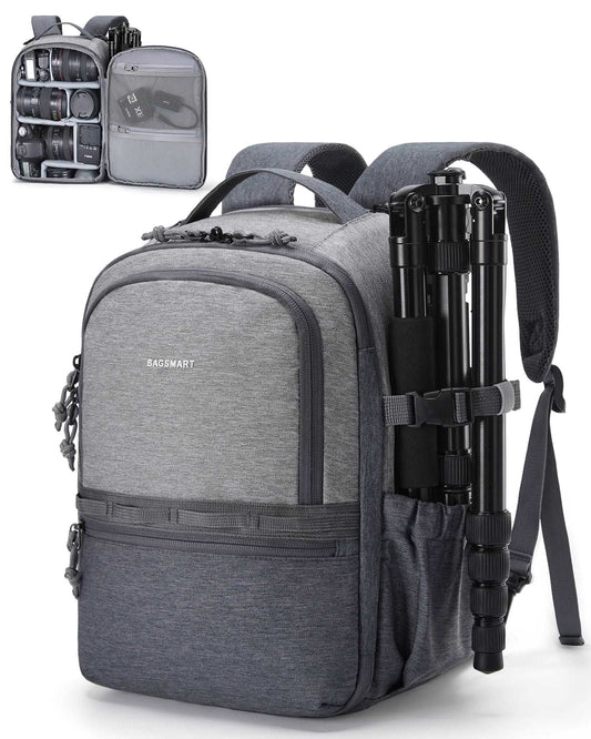 BAGSMART Camera Backpack for Photographers Waterproof GRAY L25.9W16H36CM