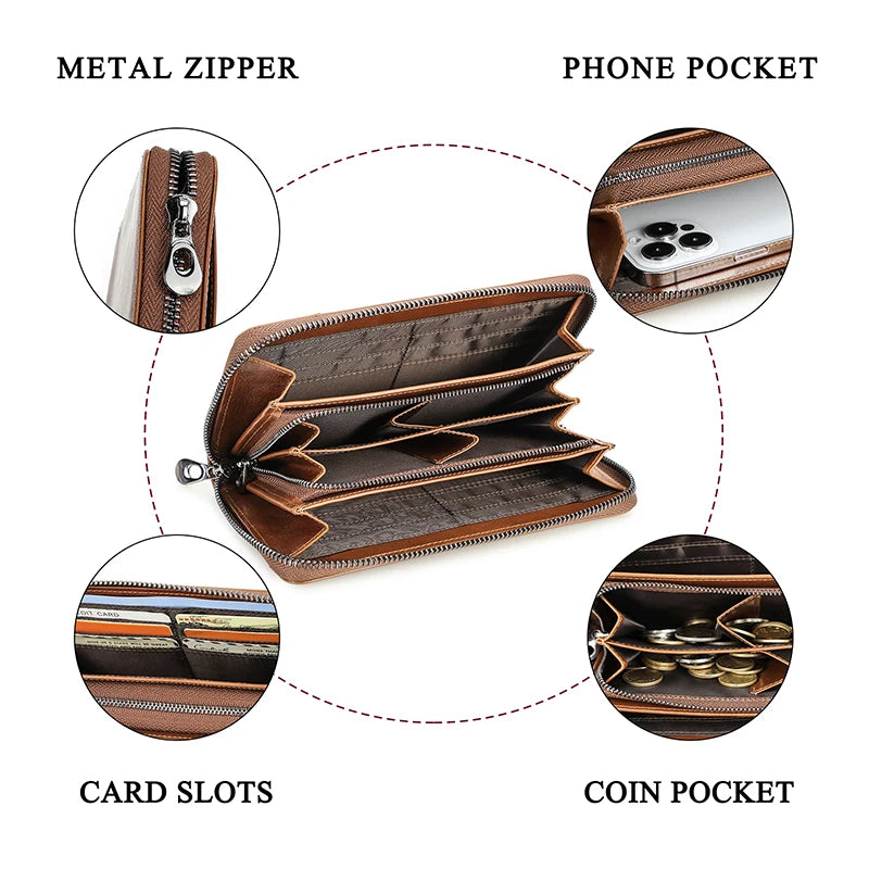 CONTACT'S RFID Men's Genuine Leather Wallet Long with Phone Pocket Card Holder