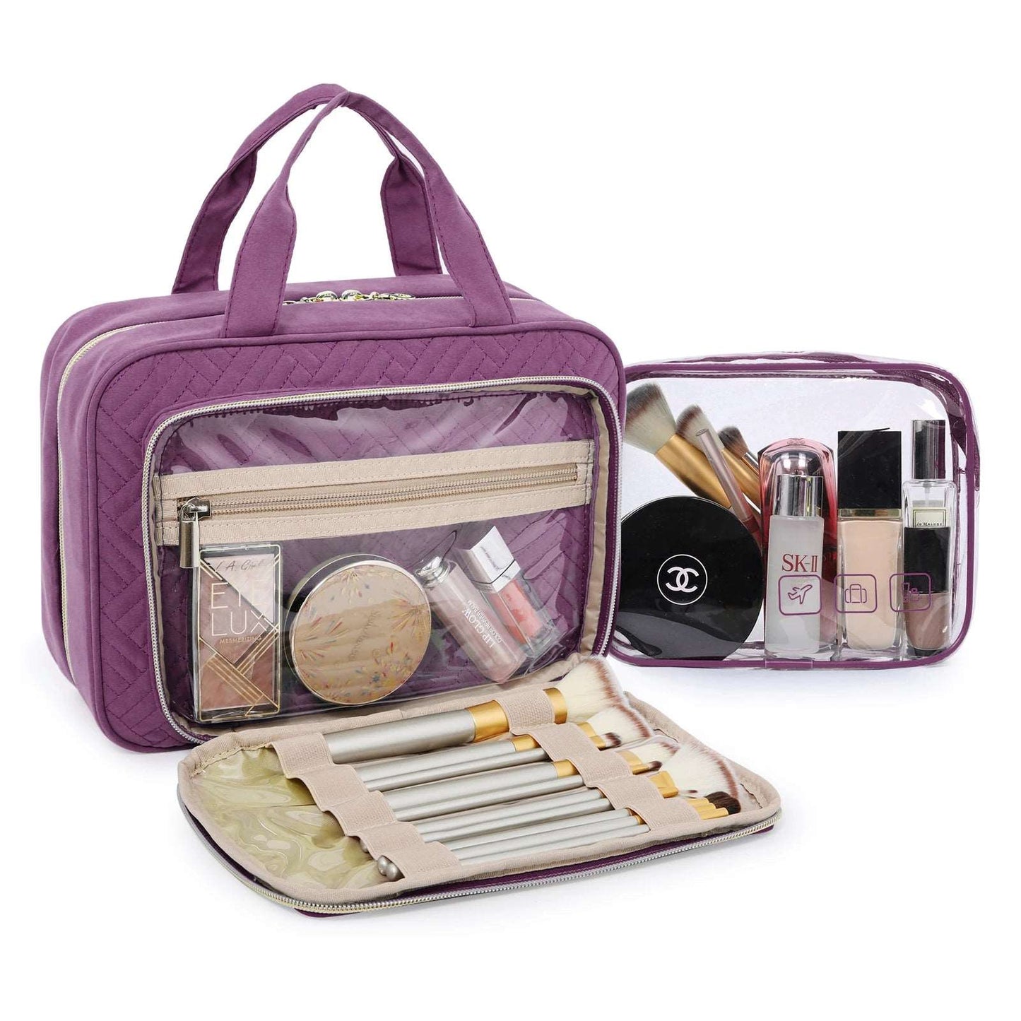 BAGSMART Women's Travel Cosmetic Bag for Makeup regular style Purple