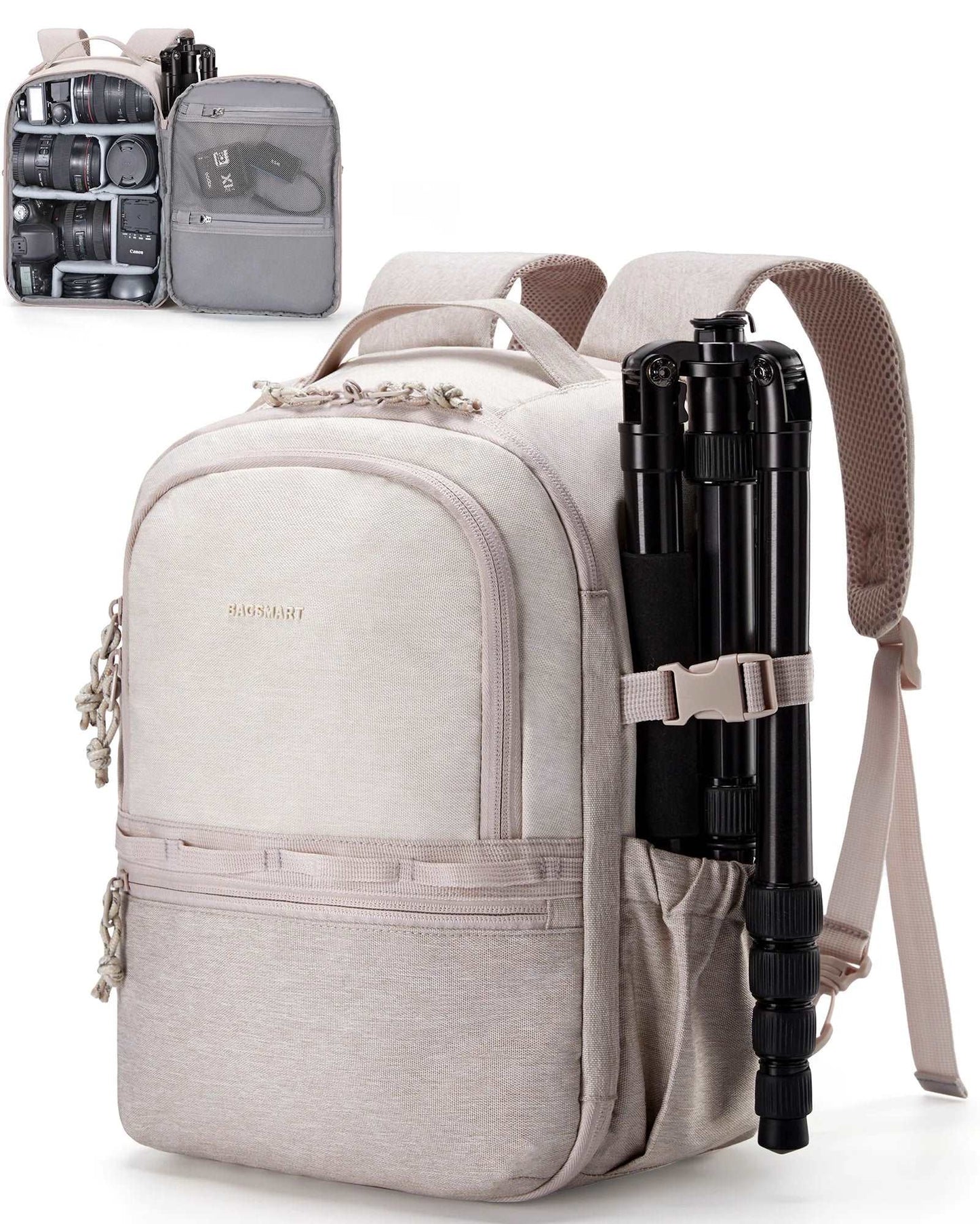 BAGSMART Camera Backpack for Photographers Waterproof Beige L25.9W16H36CM