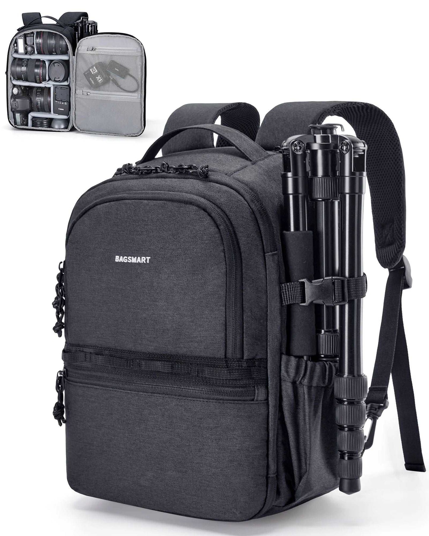 BAGSMART Camera Backpack for Photographers Waterproof Black L25.9W16H36CM