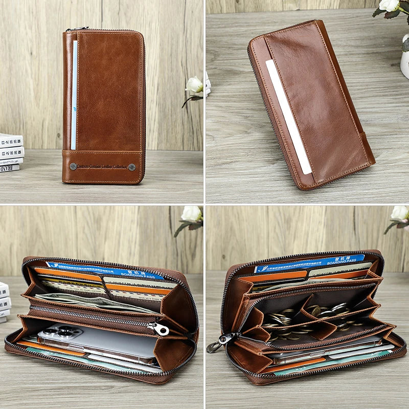 CONTACT'S RFID Men's Genuine Leather Wallet Long with Phone Pocket Card Holder