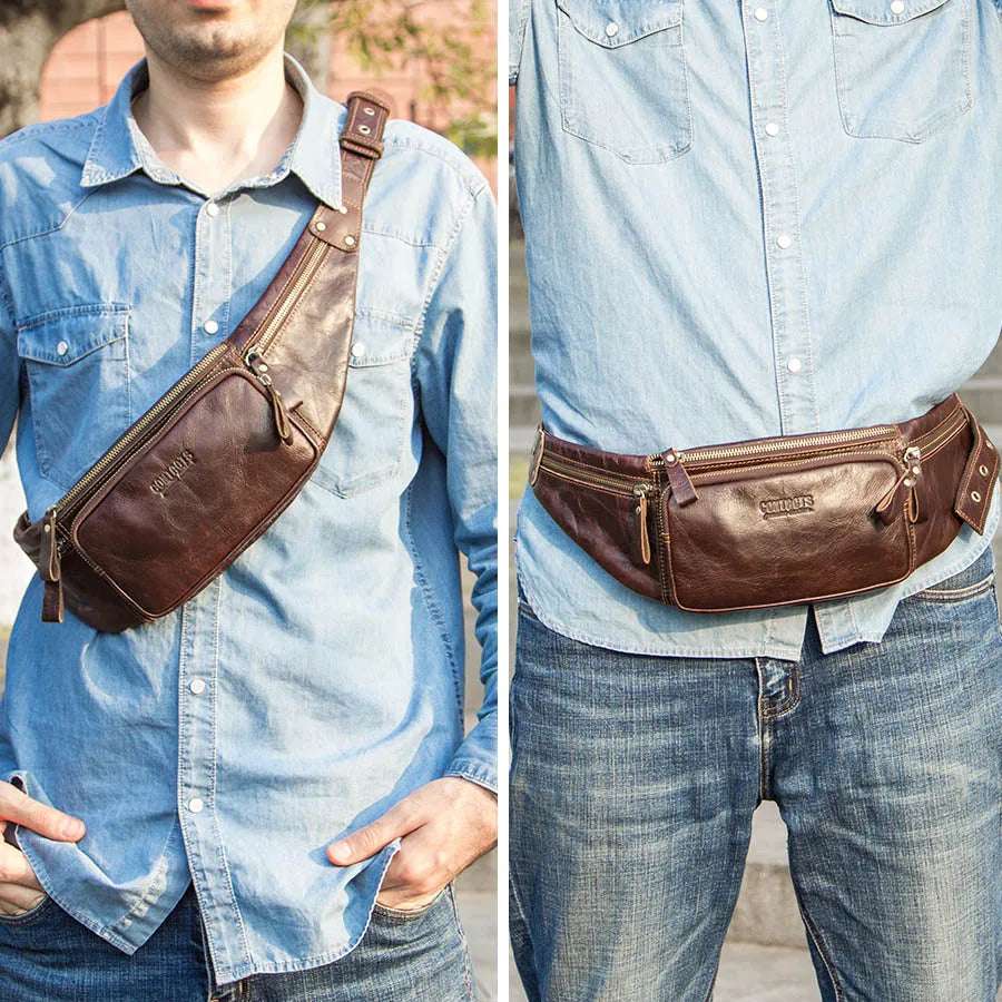 CONTACT'S Cow Leather Men's Waist Bag New Casual Cell Phone Pocket 48 Waist bag ContactS OK•PhotoFineArt