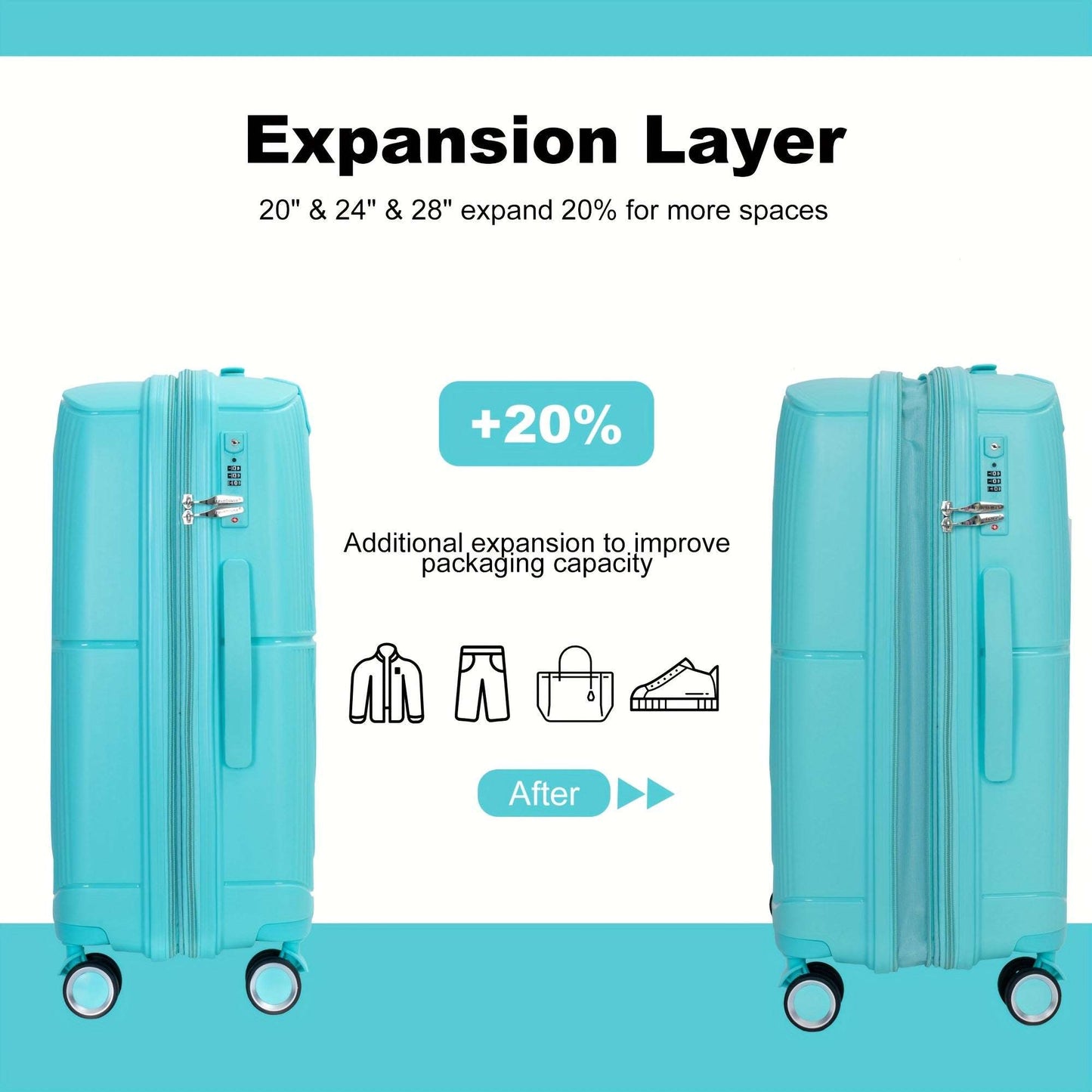 Expandable Luggage set 3Pcs 20/24/28" Double universal wheel TSA lock 153 Luggage OK•PhotoFineArt OK•PhotoFineArt